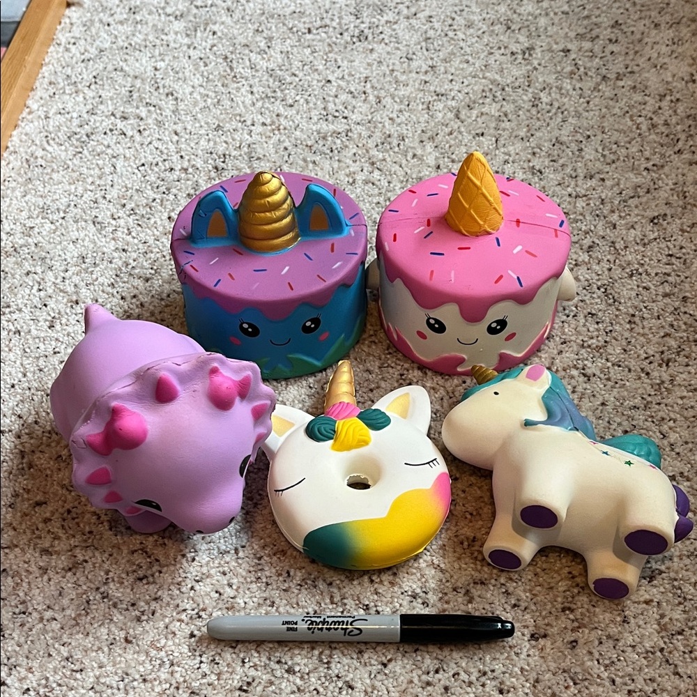 Colorful Unicorn and Dinosaur Squishy Toy Set